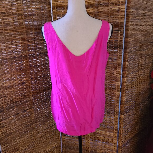 Vintage Express Hot Pink 100% Silk V-Neck Tank Top Blouse Small - Picture 4 of 5